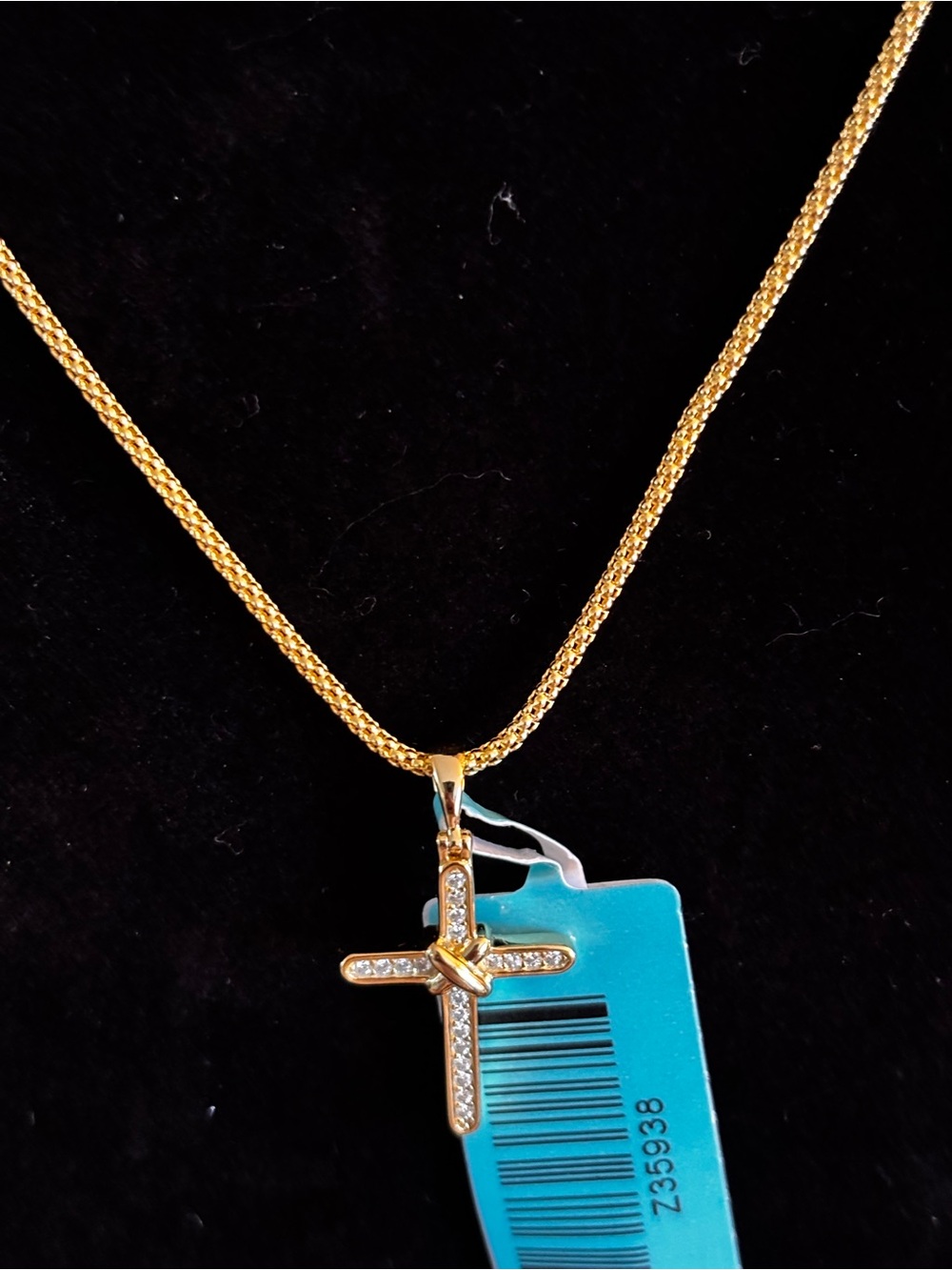 Gold Tone Cross Necklace with Moissonite Accents